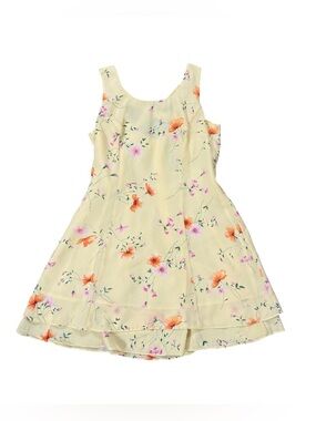 Vintage 90s Pastel Yellow Floral Mini Dress Fairy Cottage Coquette Size 11/12